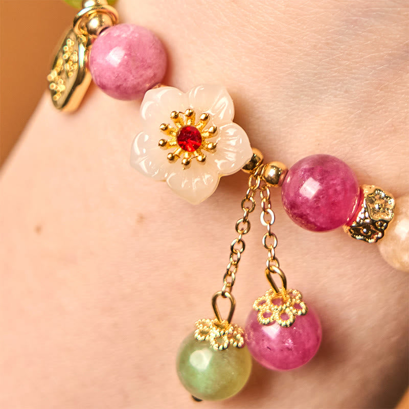 Bracelet porte-bonheur en tourmaline 8 mm avec personnage Fu pour femme