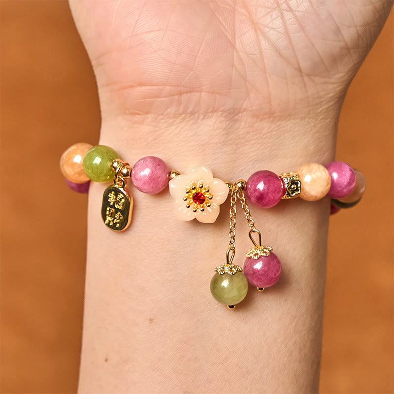 Bracelet porte-bonheur en tourmaline 8 mm avec personnage Fu pour femme