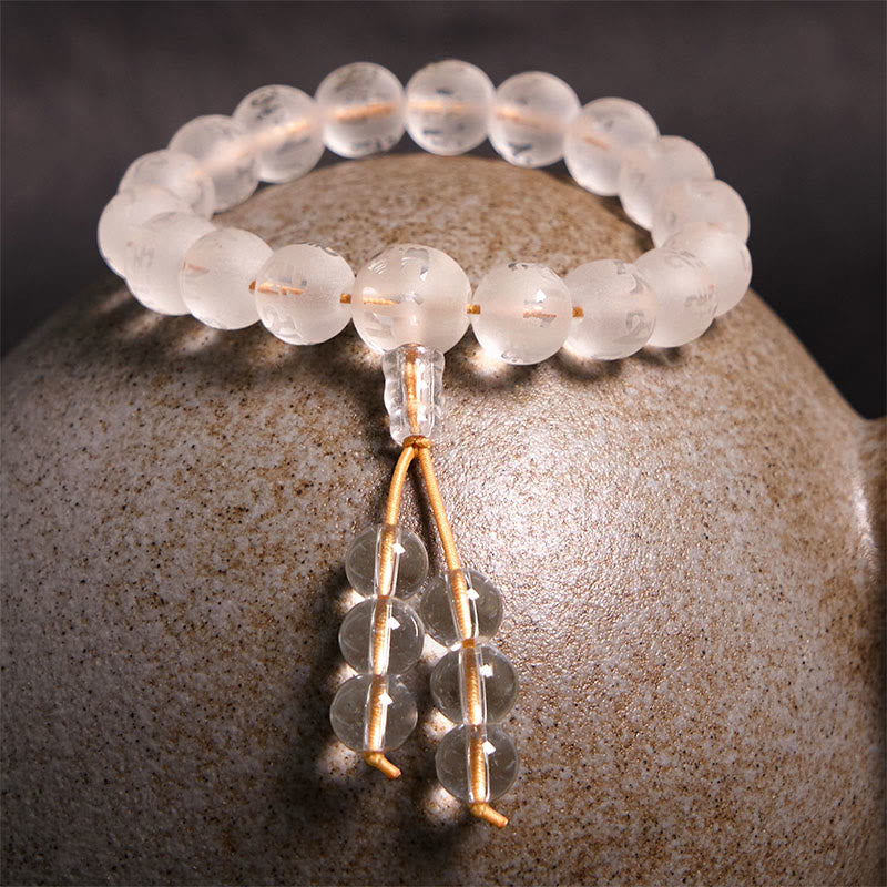 Bracelet de méditation Om Mani Padme Hum en cristal blanc de 8 mm