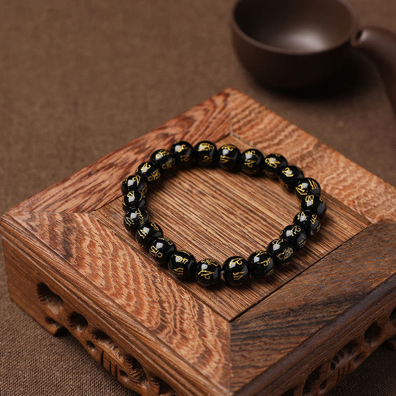 Bracelet de protection Om Mani Padme Hum en cristal blanc de 8 mm