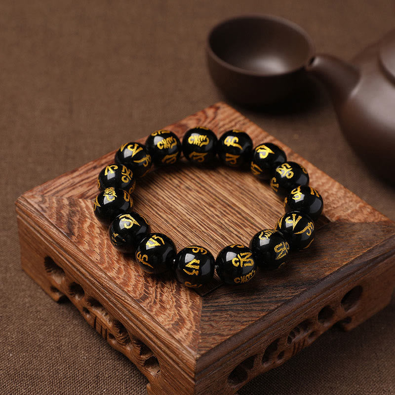 Bracelet de protection Om Mani Padme Hum en cristal blanc de 8 mm