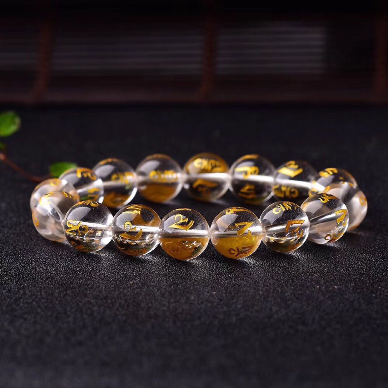 Bracelet de protection Om Mani Padme Hum en cristal blanc de 8 mm