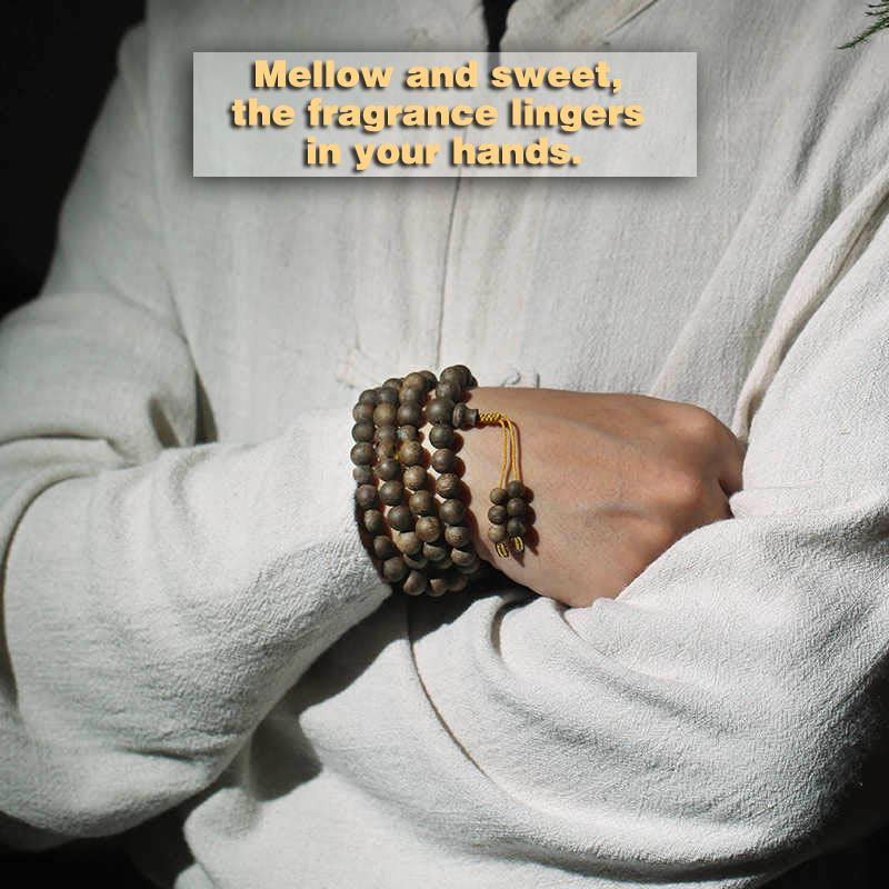 Bracelet Mala en bois d'agar Qinan blanc de 8 mm pour la paix et la force