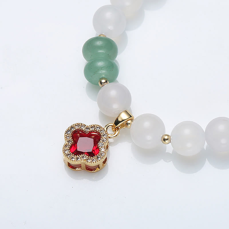 Bracelet de protection en agate blanche et rouge de 8 mm, symbole Fu