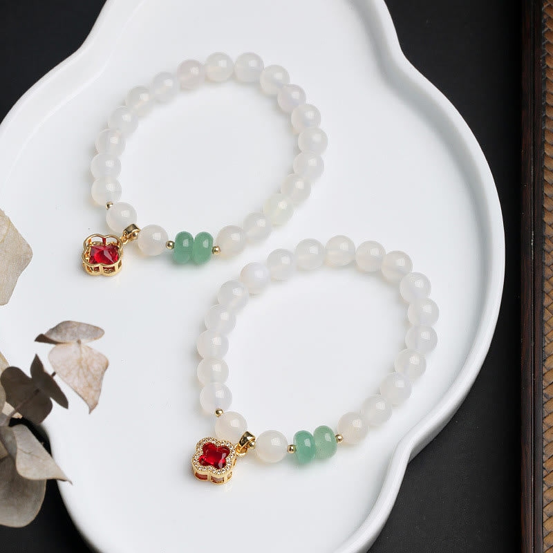 Bracelet de protection en agate blanche et rouge de 8 mm, symbole Fu