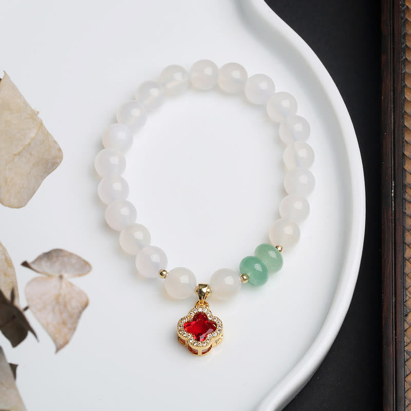 Bracelet de protection en agate blanche et rouge de 8 mm, symbole Fu