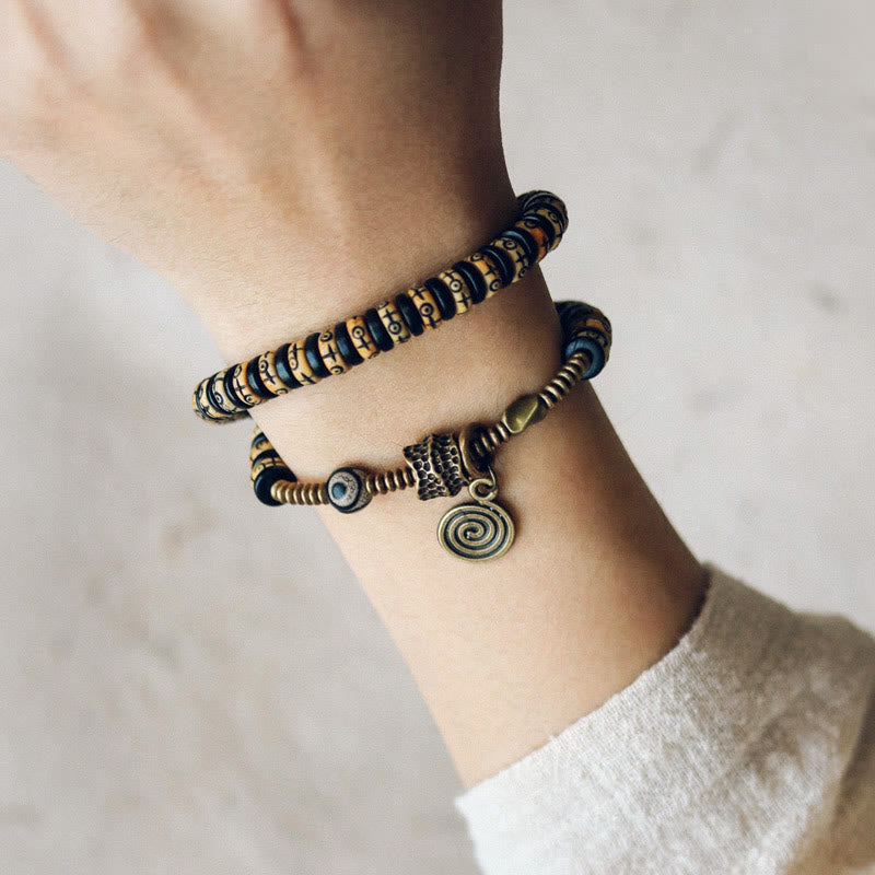 Bracelet double tour en os de yak et bois d'ébène de 8 mm