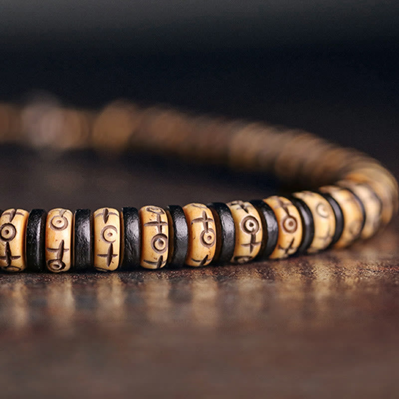 Bracelet double tour en os de yak et bois d'ébène de 8 mm
