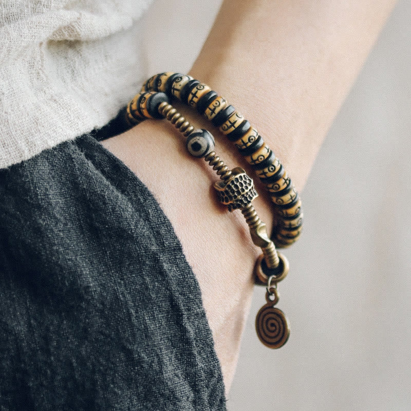 Bracelet double tour en os de yak et bois d'ébène de 8 mm