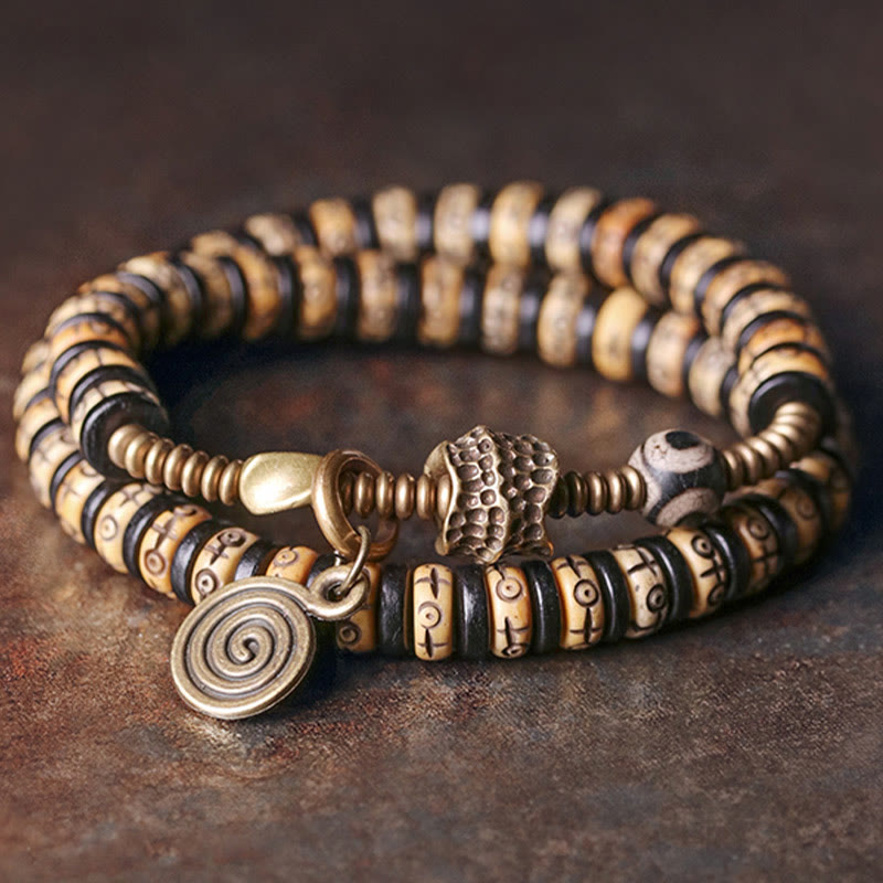 Bracelet double tour en os de yak et bois d'ébène de 8 mm