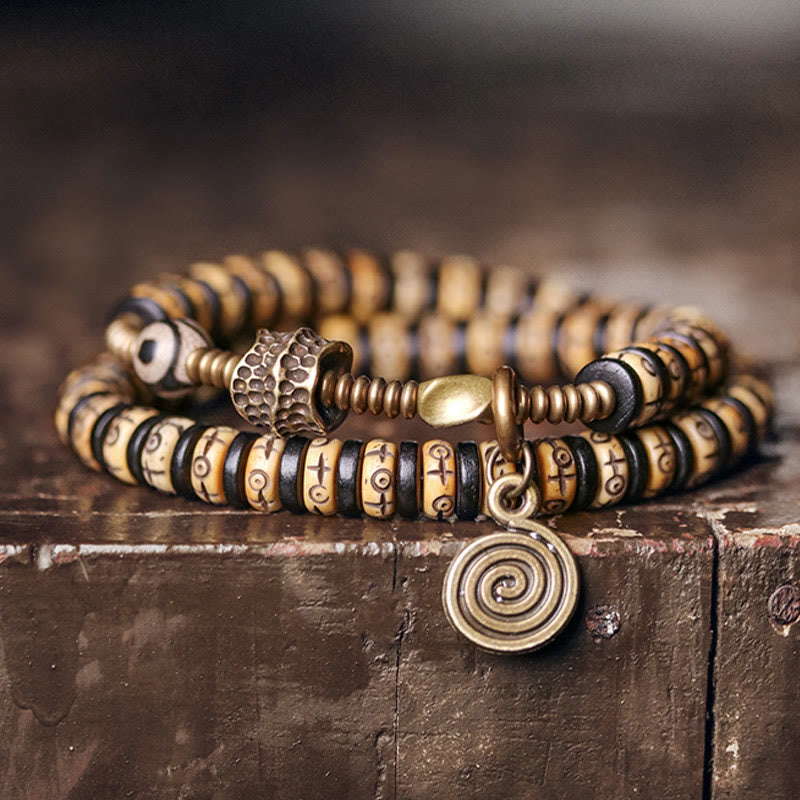 Bracelet double tour en os de yak et bois d'ébène de 8 mm