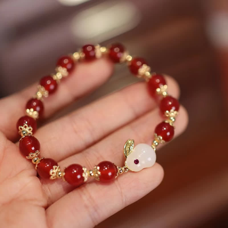 Bracelet de confiance en agate rouge et jade blanc de 8 mm, Année du Lapin