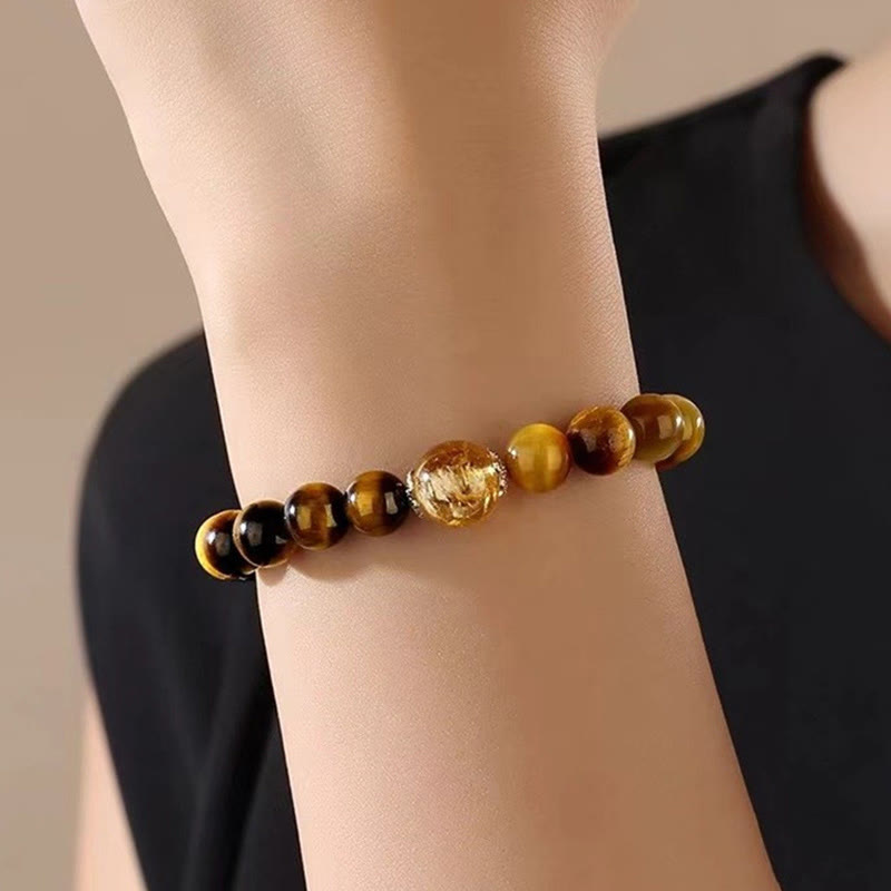 Bracelet de force en citrine œil de tigre jaune et noir 8 mm