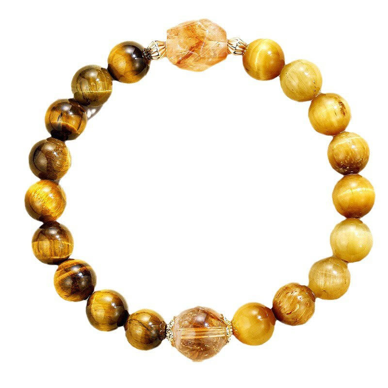 Bracelet de force en citrine œil de tigre jaune et noir 8 mm
