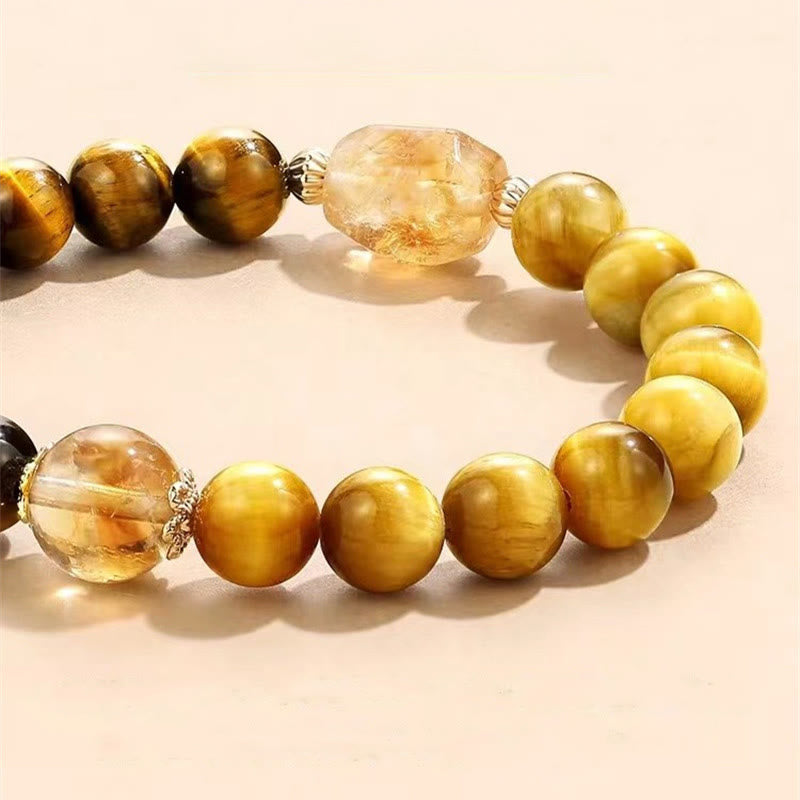 Bracelet de force en citrine œil de tigre jaune et noir 8 mm