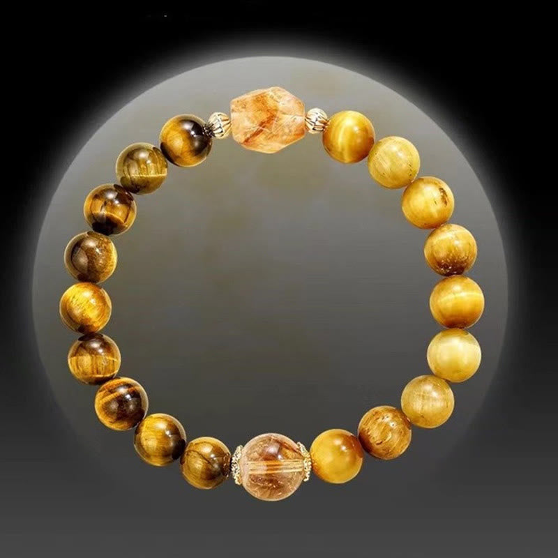 Bracelet de force en citrine œil de tigre jaune et noir 8 mm