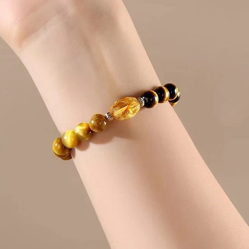 Bracelet de force en citrine œil de tigre jaune et noir 8 mm