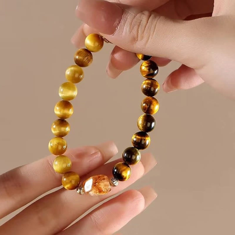 Bracelet de force en citrine œil de tigre jaune et noir 8 mm