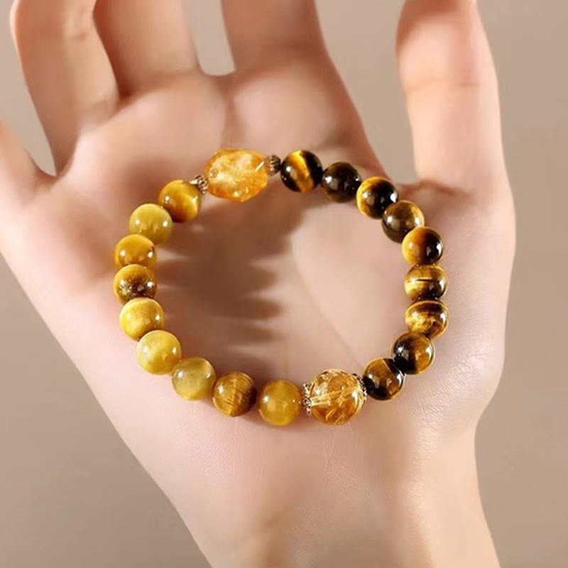 Bracelet de force en citrine œil de tigre jaune et noir 8 mm