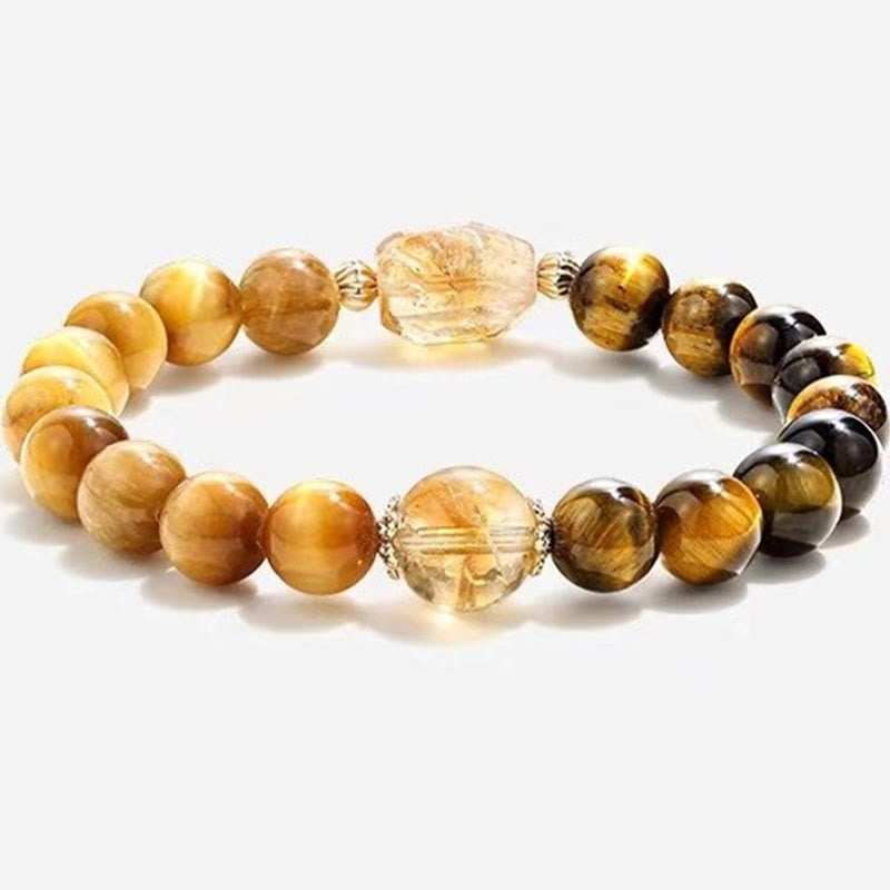 Bracelet de force en citrine œil de tigre jaune et noir 8 mm