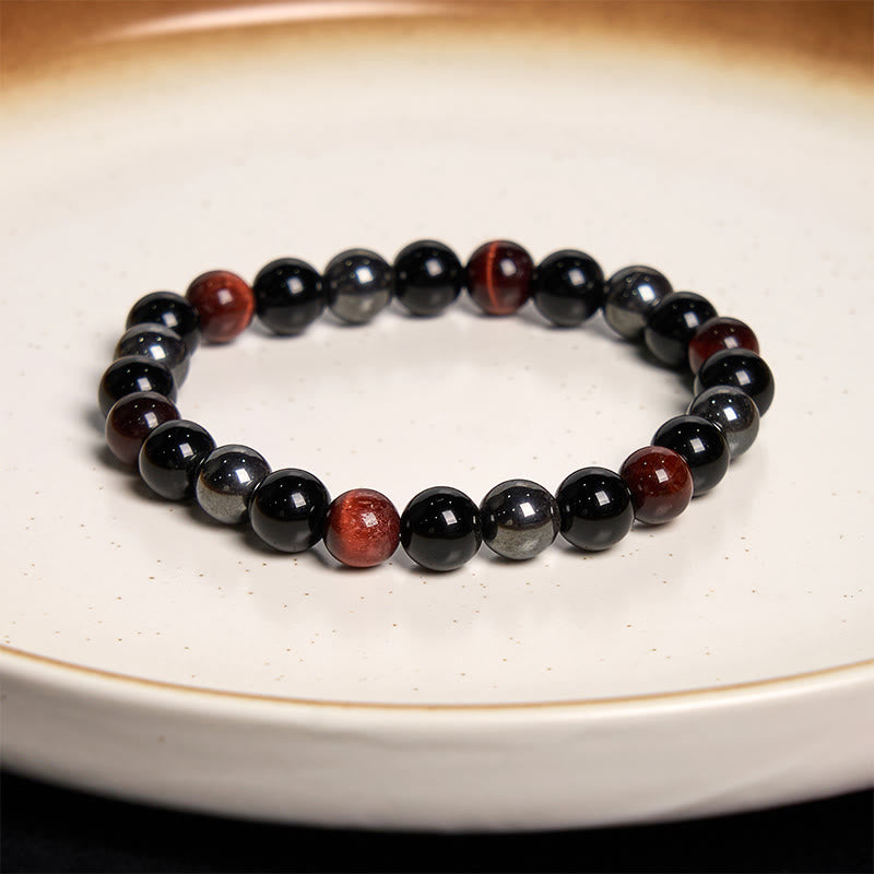Bracelet en hématite et obsidienne œil de tigre jaune 8 mm pour homme