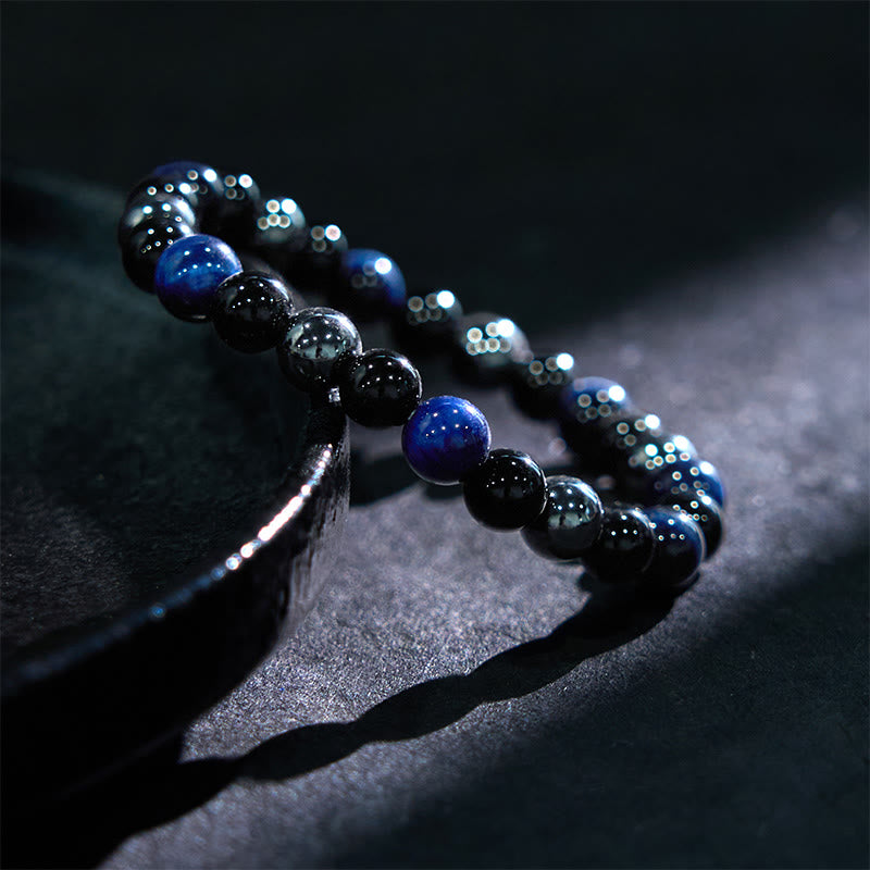 Bracelet en hématite et obsidienne œil de tigre jaune 8 mm pour homme