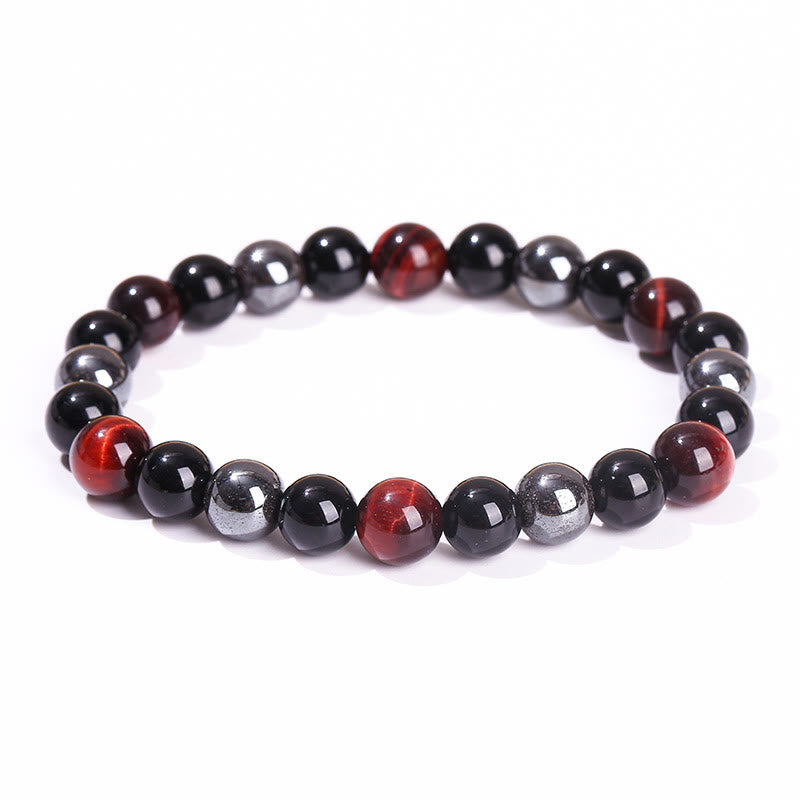 Bracelet en hématite et obsidienne œil de tigre jaune 8 mm pour homme
