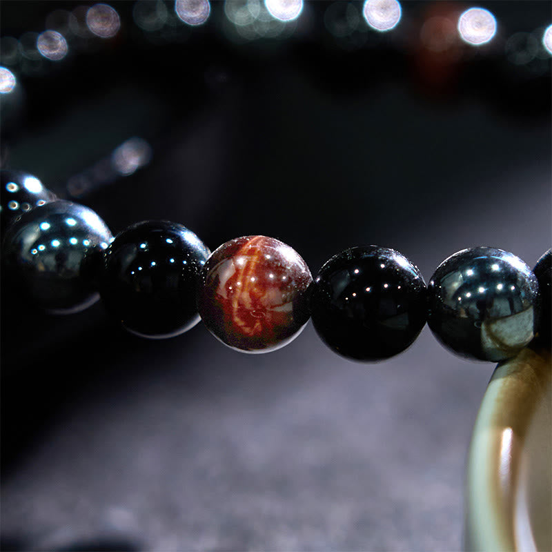 Bracelet en hématite et obsidienne œil de tigre jaune 8 mm pour homme