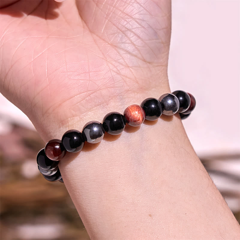 Bracelet en hématite et obsidienne œil de tigre jaune 8 mm pour homme