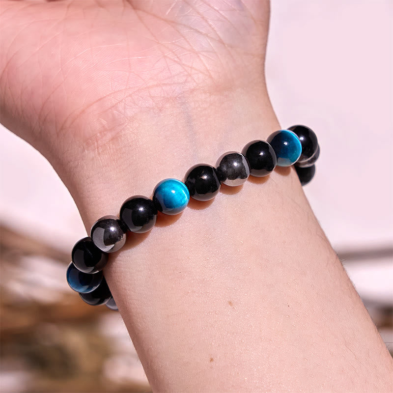 Bracelet en hématite et obsidienne œil de tigre jaune 8 mm pour homme