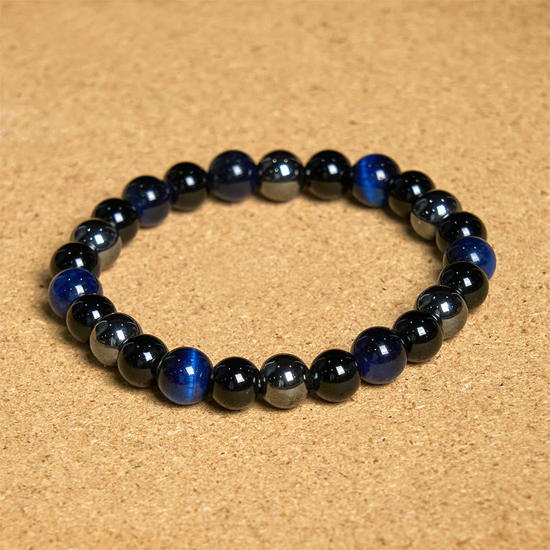 Bracelet en hématite et obsidienne œil de tigre jaune 8 mm pour homme