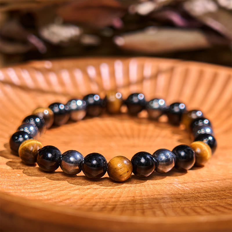 Bracelet en hématite et obsidienne œil de tigre jaune 8 mm pour homme