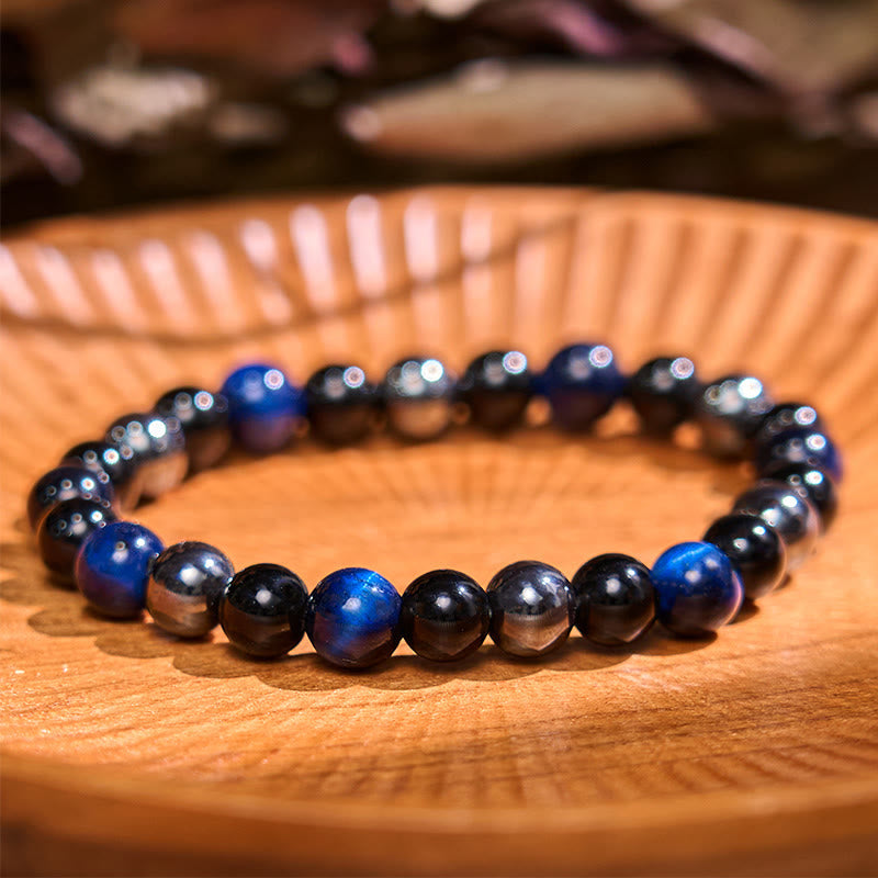 Bracelet en hématite et obsidienne œil de tigre jaune 8 mm pour homme