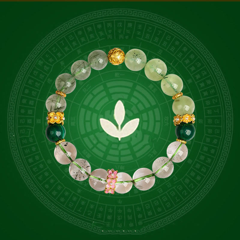 Bracelet de guérison en agate fantôme verte des cinq éléments de 9,5 mm