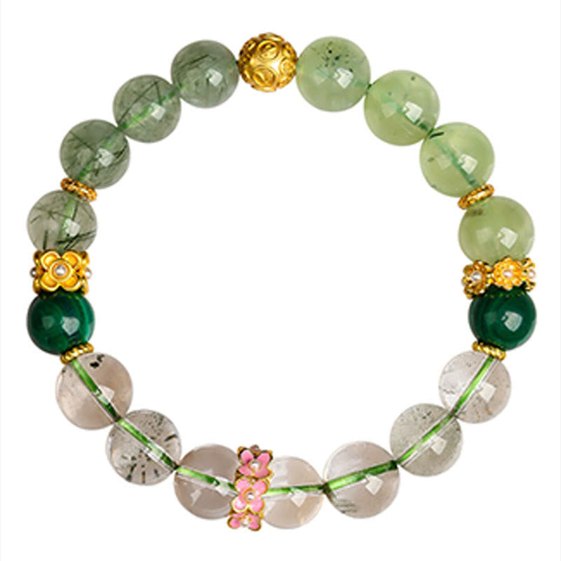 Bracelet de guérison en agate fantôme verte des cinq éléments de 9,5 mm