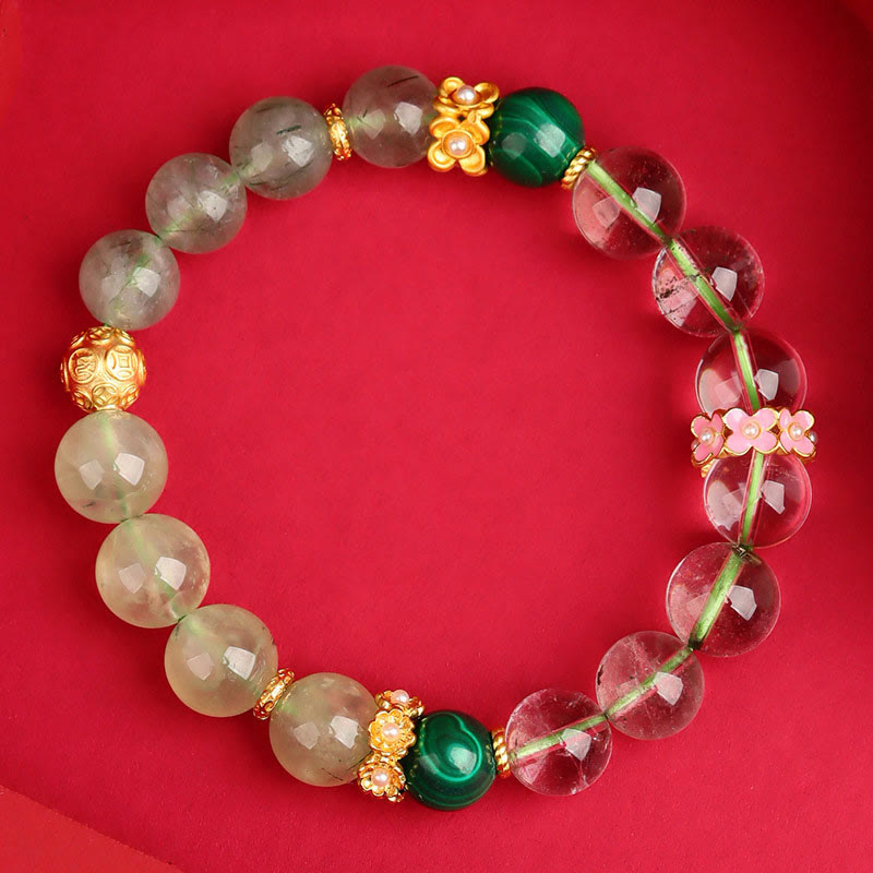 Bracelet de guérison en agate fantôme verte des cinq éléments de 9,5 mm