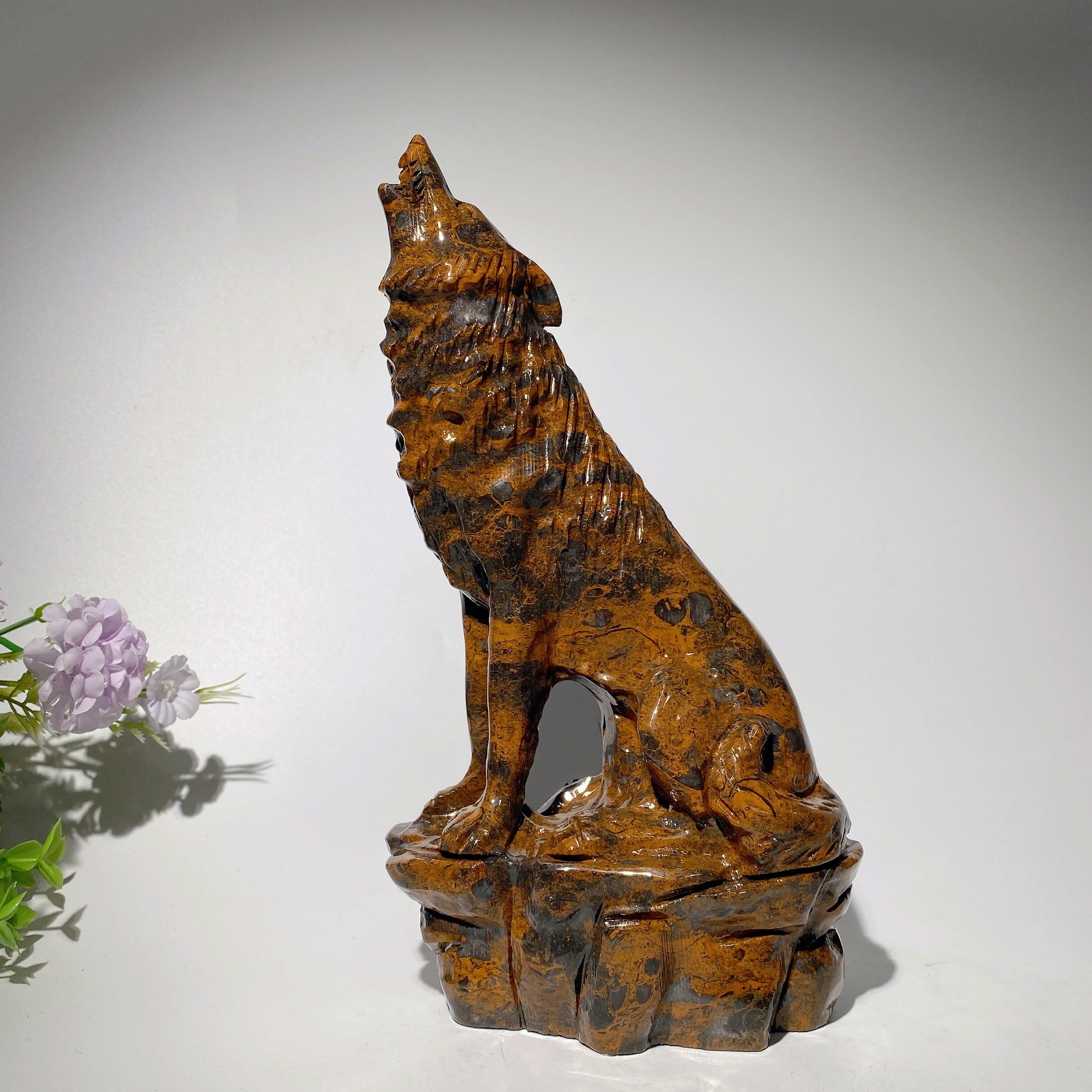 9 inch Jade Crystal Wolf Carving Figurine
