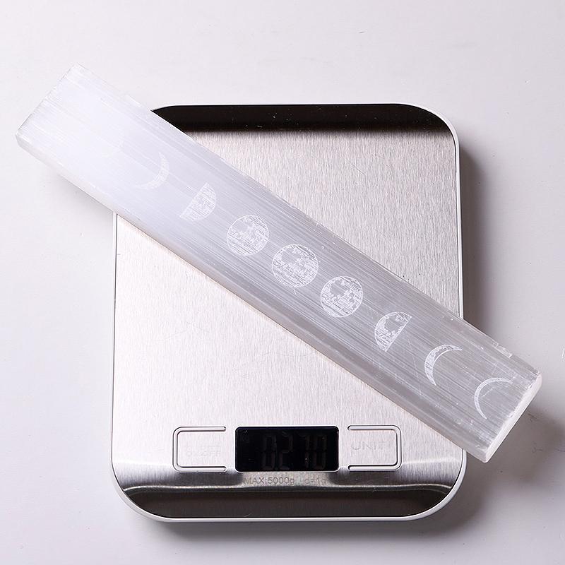 Baguette en cristal de sélénite de 9 pouces avec gravure de lune