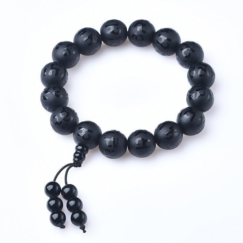 8mm White Crystal Om Mani Padme Hum Meditation Bracelet