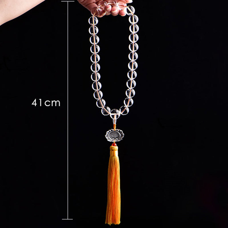 White Crystal Lotus Wrist Mala Meditation Bracelet 14mm