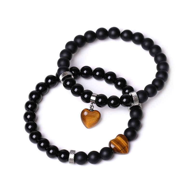 Black Onyx Love Heart Protection Bracelet 8mm Beads