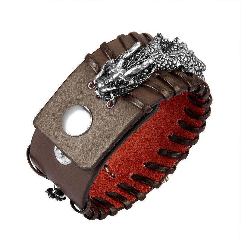 Dragon Leather Protection Weave Bracelet for Strength and Luck