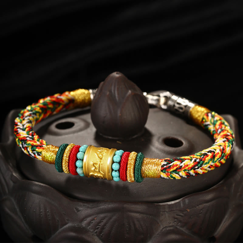 999 Gold Om Mani Padme Hum Handmade Eight Thread Peace Knot Bracelet
