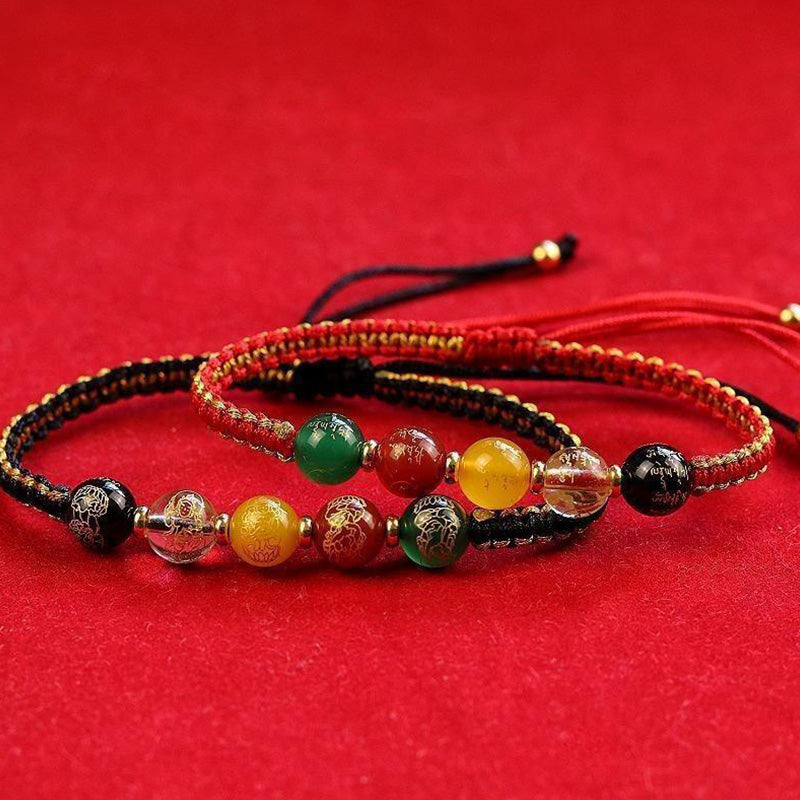 Agate Bracelet with Five Directions Gods Protection String Braid