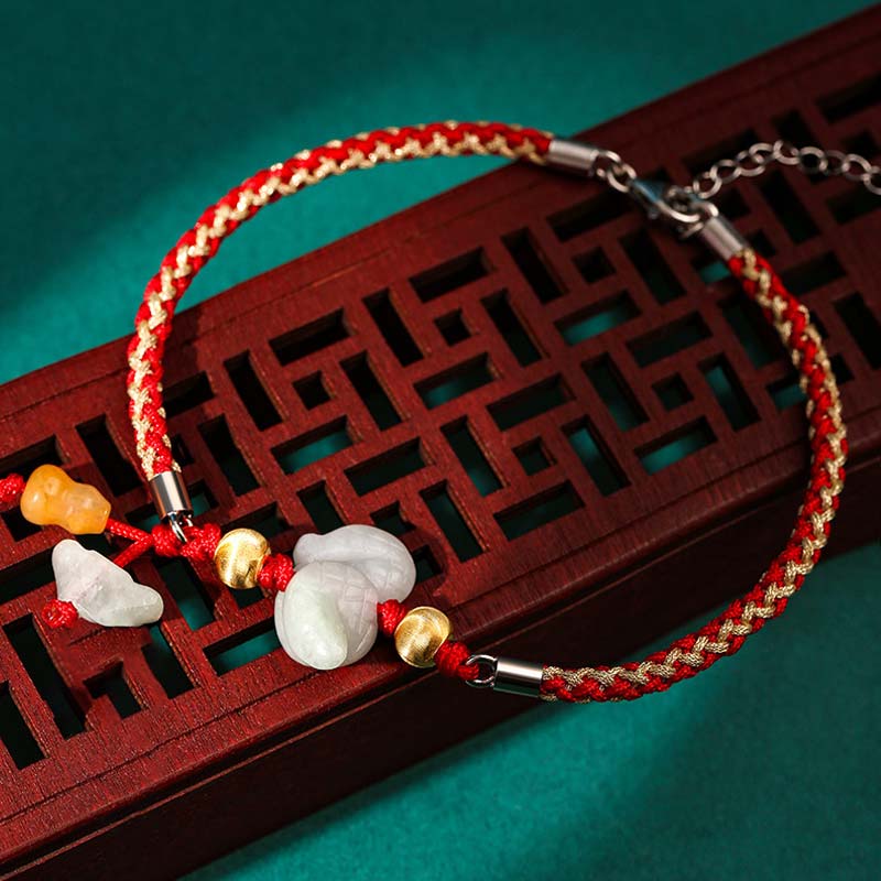 19.5cm Chinese Zodiac Jade Red String Bracelet Anklet