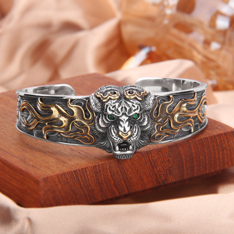 Adjustable 925 Sterling Silver Chinese Zodiac Tiger Protection Bracelet