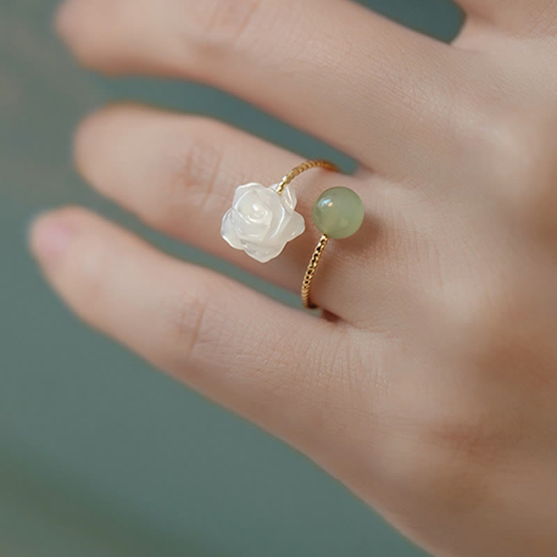 14K Gold Plated Tridacna Stone Jade Blessing Ring Adjustable