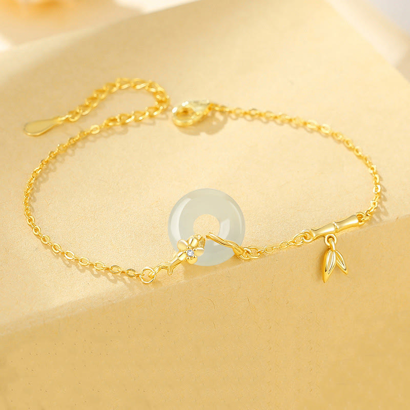 925 Sterling Silver Hetian Jade Peace Buckle Chain Bracelet