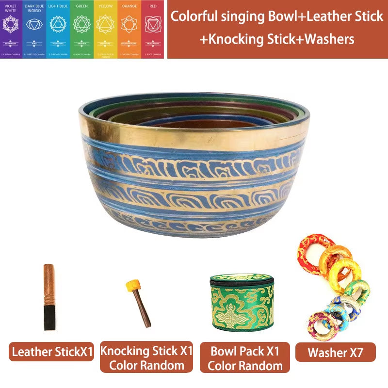 Colorful Nepal Buddhist Singing Bowl Set Yoga Meditation 7 Chakras Handmade Singing Bowls Professional Percussion Instruments