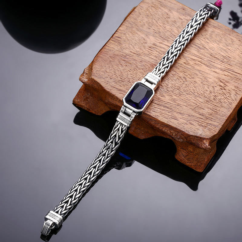 Copper Dragon Bracelet with Blue Acrylic Buckle for Wealth